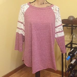 Baseball Quarter Length T-Shirt Distressed & Lace